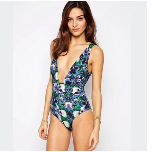 ASOS Other - ASOS Floral Deep Plunge High Waisted Swimsuit